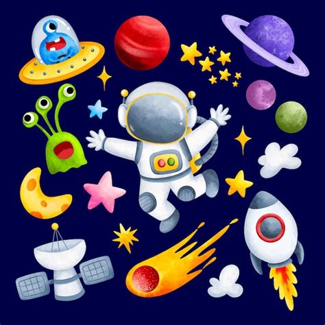 Premium Vector Astronaut And Space Watercolor Clipart Set