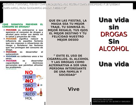 Triptico De Las Drogas 4 Una VidaUna Vida Sin Sin DROGAS DROGAS Sin