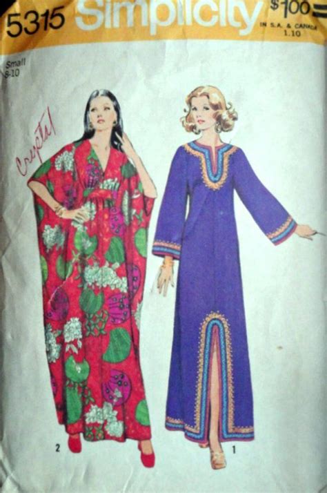 Vintage 70s Simplicity 5315 Sewing Pattern Misses Maxi Length Caftans Size Small 8 10 Bust