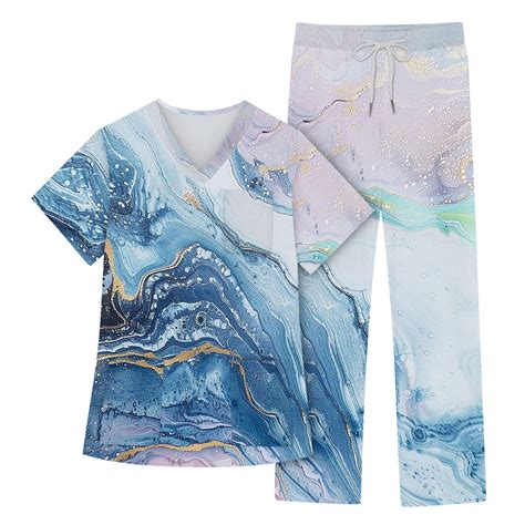 Ehtmsak Uniform Scrubs Sets Women Tie Dye Nursing Uniform Plus Size V