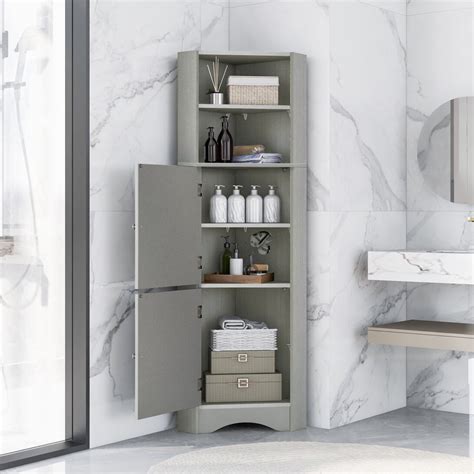 Tall Bathroom Corner Cabinet Freestanding Storage Cabinet With 2 Doors