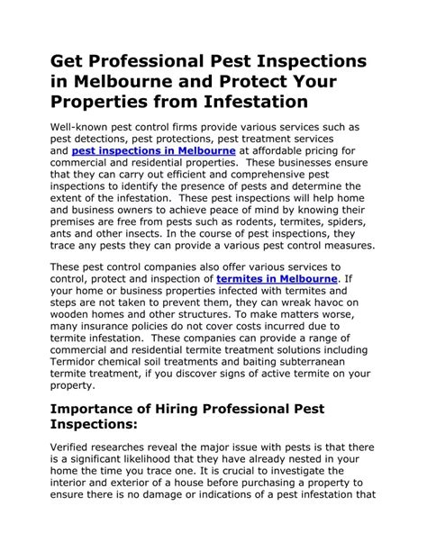 Ppt Get Professional Pest Inspections In Melbourne And Protect Your Properties From