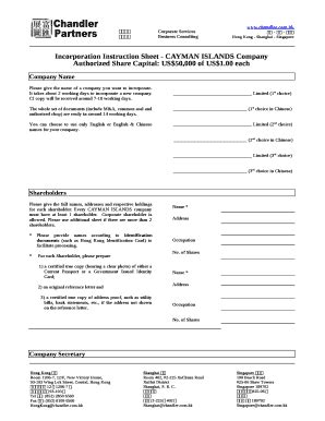 Incorporation Instruction Sheet Cayman Islands Company Doc Template