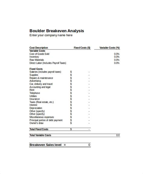 Break Even Analysis - 10+ Free Excel, PSD Documents Download