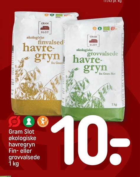 Gram slot økologiske havregryn fin eller grovvalsede 1 kg tilbud hos