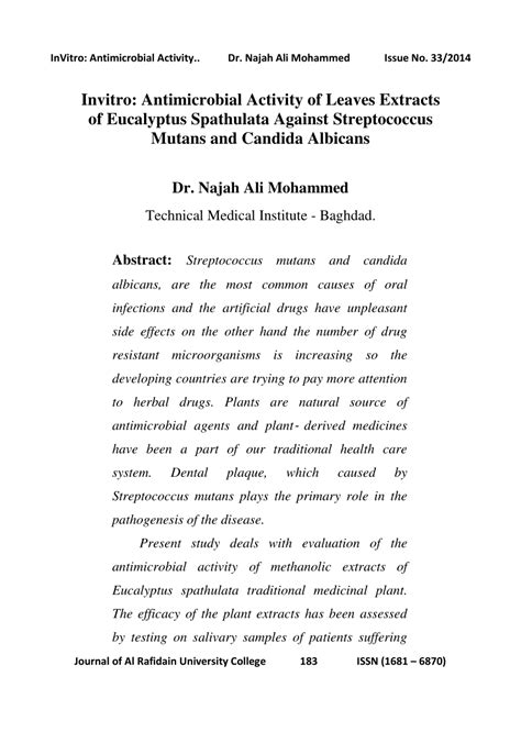 Pdf Invitro Antimicrobial Activity Of Leaves Extracts Of Eucalyptus