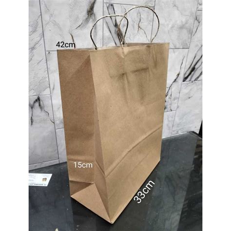 Jual PAPERBAG COKLAT TALI JUMBO 33X15X45 Cm 5 PCS BASEBOARD PUTIH