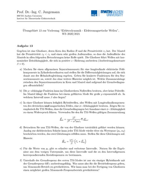 Uebungsblatt 13 EDEW Übung Prof Dr Ing C Jungemann RWTH Aachen