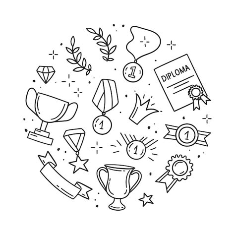 Premium Vector Awards Champion Winner Doodle Set Trophy Cups Medals