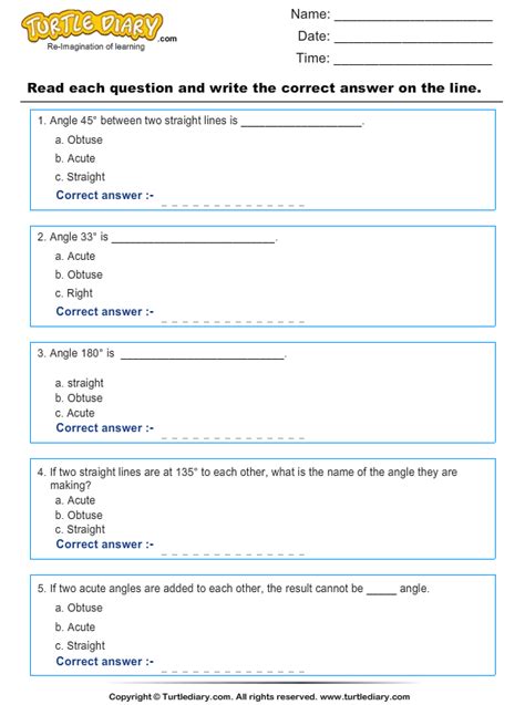 Angle Classification Turtle Diary Worksheet