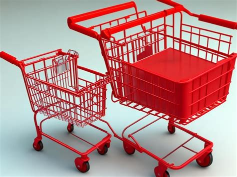 Premium Ai Image Set Of 3d Realistic Red Plastic Shopping Cart