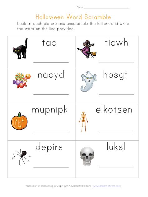 Halloween Word Scramble Printable Worksheets