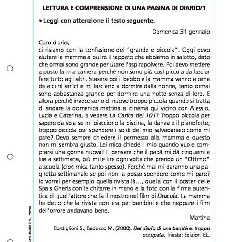 Lettura E Comprensione Di Una Pagina Di Diario Giunti Scuola