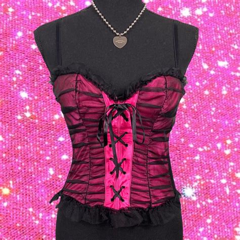 Hot Pink Corset Bright Pink Lace Up Corset Top Depop