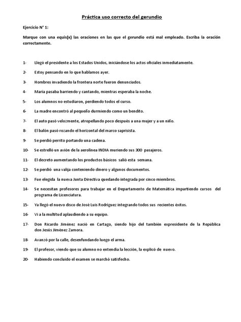 Practica Uso Correcto Del Gerundio Pdf