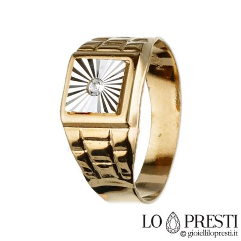 Anello Uomo Solitario Fascia Chevalier In Oro Giallo E Bianco 18kt