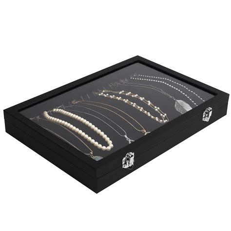 Kurtzy Black Velvet Necklace Jewellery Organise Storage Display Case