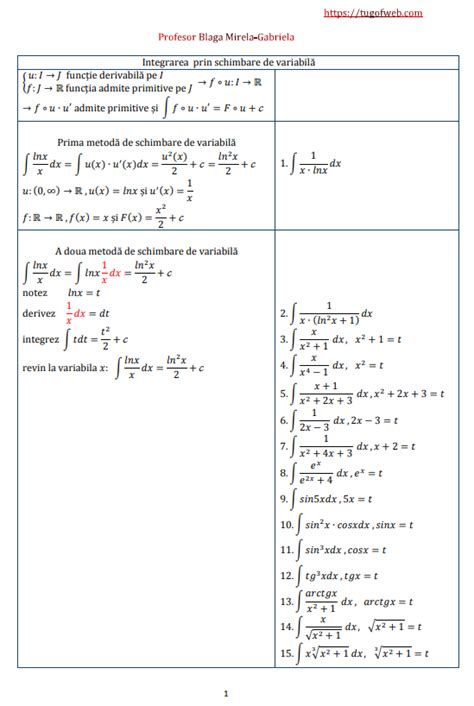 Integrarea Prin Schimbare De Variabila Exemple Si Exercitii Propuse
