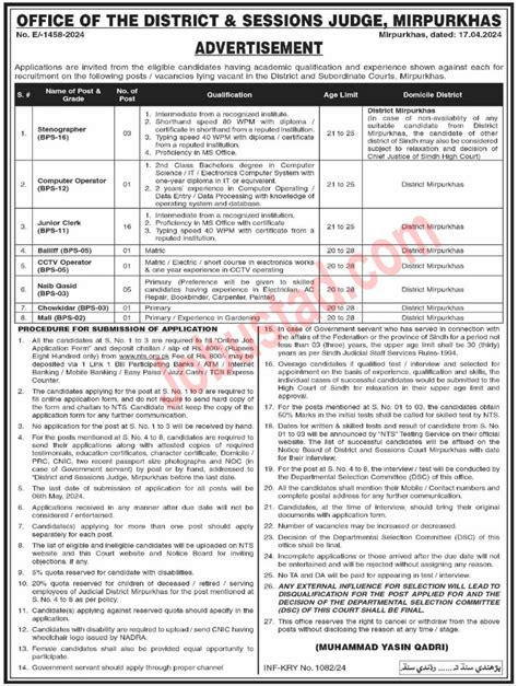 New District And Session Judge Jobs In Mirpurkhas April Advertisement