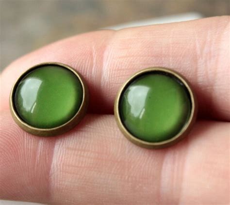 Dark Green Earrings Green STUD earrings or CLIP antiqued