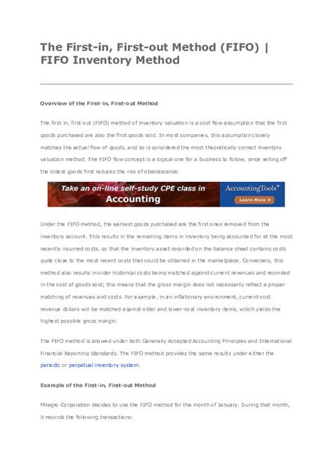 Pdf The First In First Out Method Fifo Fifo Inventory Method Overview Of The First In
