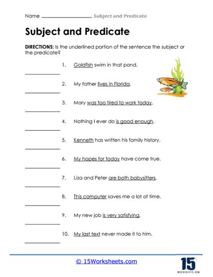 Subject And Predicate Worksheets 15 Worksheets