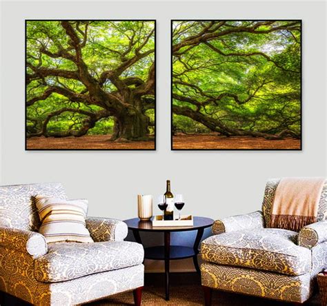 Quadros Árvore Folhas Verdes Canvas Moldura Duo 140x70 Elo7