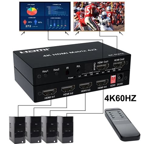 Hdmi Matrix 2x4 4x2 Matrix HDMI Switcher 4 in 2 Out พรอมออปตคอล 3 5