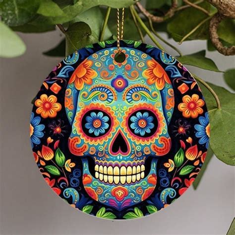 Day Of The Dead Sugar Skull Día De Los Muertos Halloween Ceramic Ornament Etsy