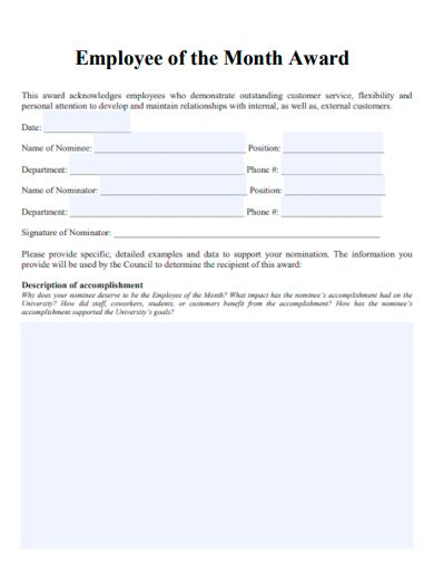 Employee Of The Month Nomination Template