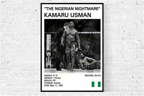 kamaru usman  nigerian nightmare mma poster etsy