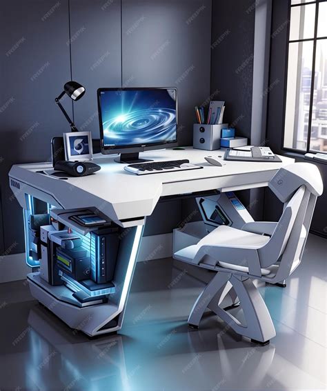 Premium AI Image | 3d computer work desk with futuristic design