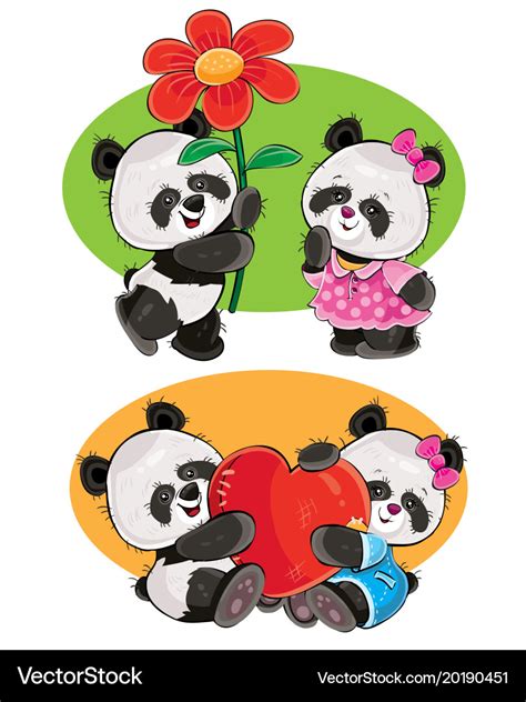 Set With A Couple Panda Bears In Love Royalty Free Vector