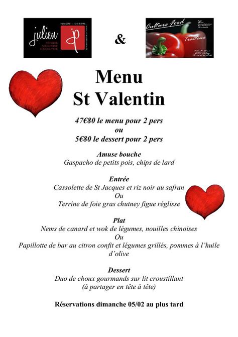 Culture Food Traiteur Menus St Valentin