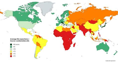 Life expectancy by country : r/Maps