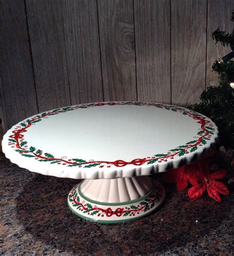 Christmas Cake Stand Vintage Avon Holiday Pedestal Cake Plate Holly