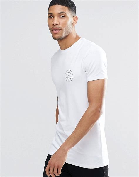 ASOS Longline Muscle T Shirt With Chest Print White