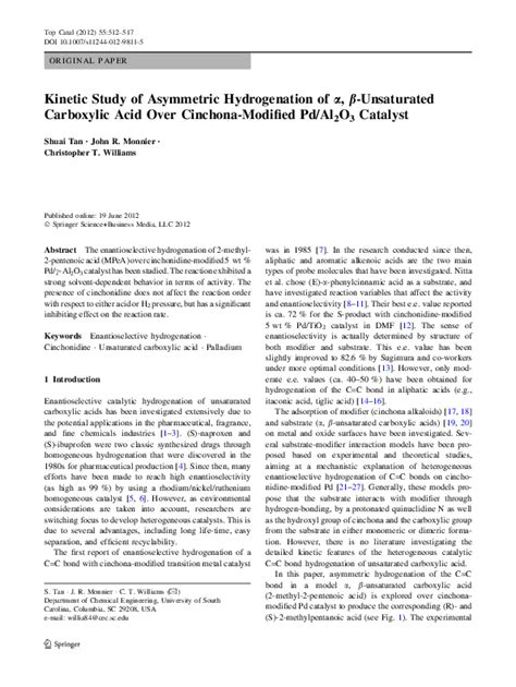 Catalytic Hydrogenation Of Carboxylic Acid