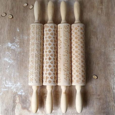 Christmas Wooden Rolling Pins Musical Notes Engraved Embossing Rolling