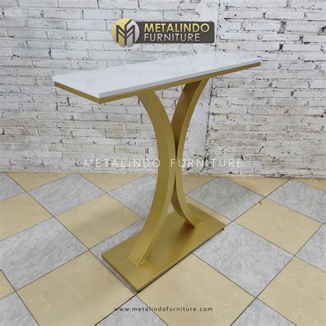 Meja Konsol Minimalis Rangka Besi Luxury Top Carara Marble