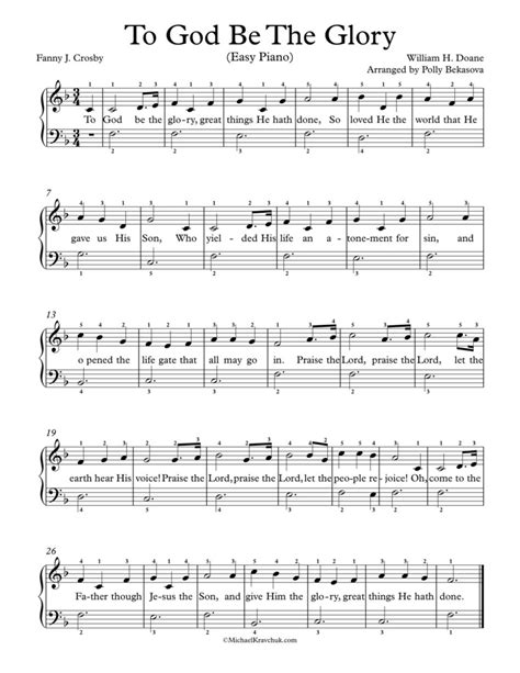 Free Piano Arrangement Sheet Music – To God Be The Glory – Michael Kravchuk