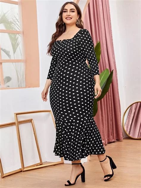 Shein Plus Polka Dot Fitted Dress Dress Fitted Dress Polka Dot Dress