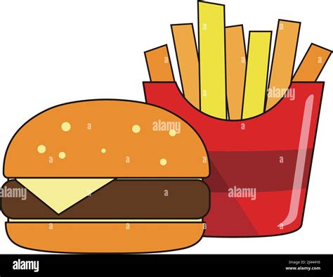 Hamburger And Fries Fast Foods Vector Illustration Stock Vector Image