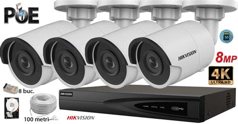 Kit Complet Supraveghere Video Hikvision Camere Ip De Exterior Mp