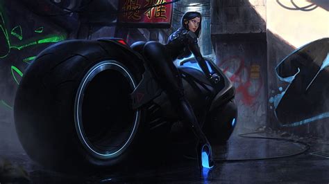 Motocicleta Arte Digital Cyberpunk Motocicleta Motociclista Chica