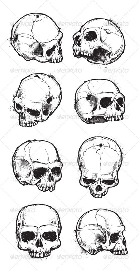 Hand Drawn Skulls Set Vectors Graphicriver