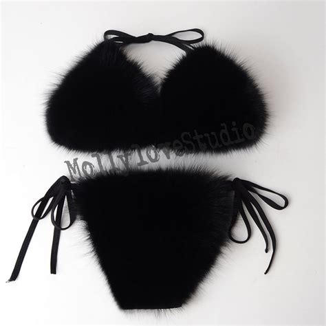 Colors Real Fox Fur Bikini Set Fluffy Bra Set For Women Etsy