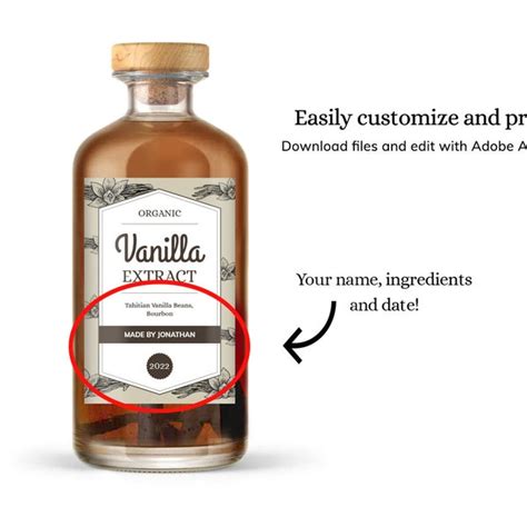 Printable Vanilla Labels Editable Etsy