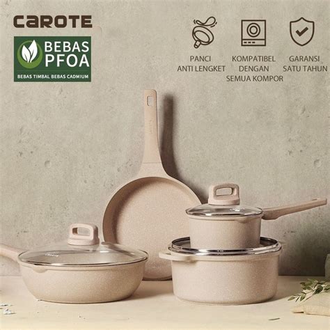 CAROTE Set Peralatan Masak Granit Anti Lengket, 7 pcs Panci dan Wajan Anti Lengket, Set ...