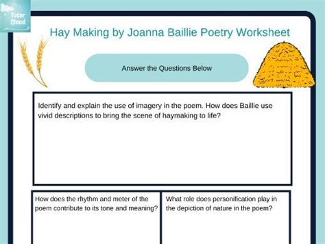 Hay Making By Joanna Baillie Poetry Worksheet Teaching Resources